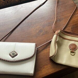 SET OF 2 CROSS BODY HANDBAGS PURSE WHITE & TAN PLENTY OF POCKETS FOR STORAGE